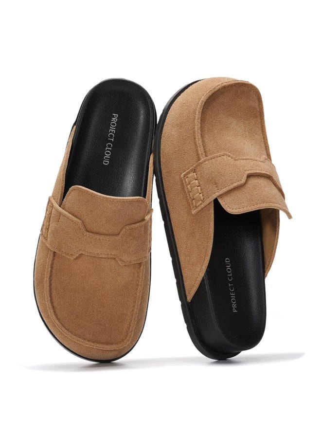 Project Cloud 100% Genuine Leather Womens Clog - Memory Foam Arch Support Non-Slip Sole Mules & Clogs for Women Footwear - Platform Winter Shoes (Foamy), Almond Suede, 8 - Image 1