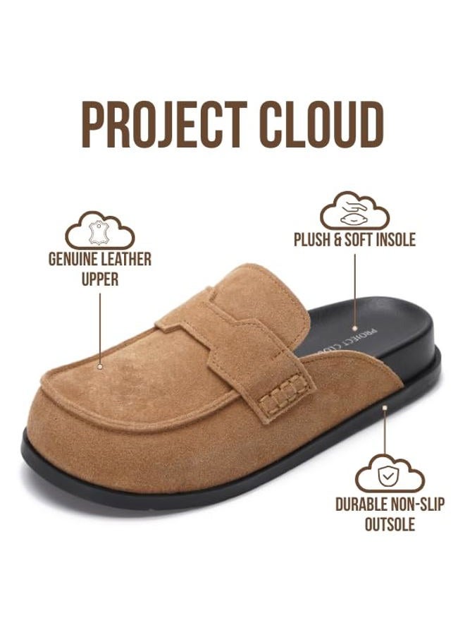 Project Cloud 100% Genuine Leather Womens Clog - Memory Foam Arch Support Non-Slip Sole Mules & Clogs for Women Footwear - Platform Winter Shoes (Foamy), Almond Suede, 8 - Image 3