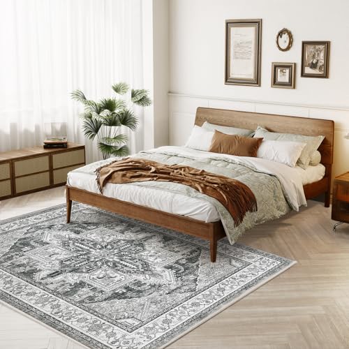 WITSHOCK Living Room Area Rugs 5x7: Washable Rug Boho Soft Non-Slip Low Pile Stain Resistant Foldable Carpet for Bedroom Playroom Dining Room Office Kitchen Farmhouse Home Decor Rug-Gray - Image 2