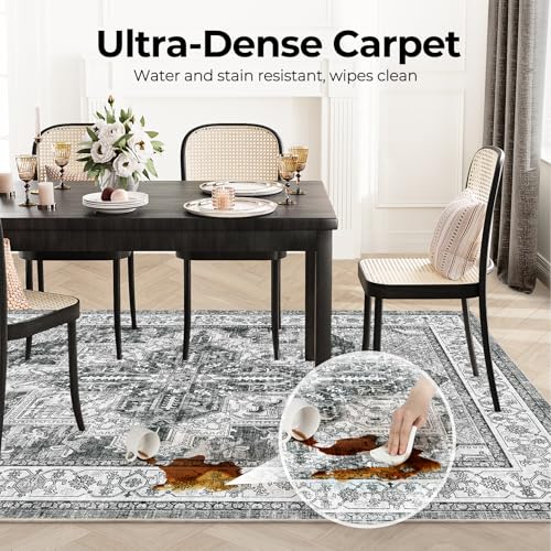 WITSHOCK Living Room Area Rugs 5x7: Washable Rug Boho Soft Non-Slip Low Pile Stain Resistant Foldable Carpet for Bedroom Playroom Dining Room Office Kitchen Farmhouse Home Decor Rug-Gray - Image 4