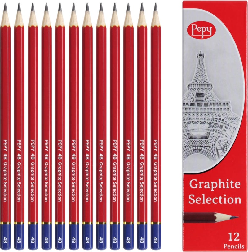Pepy Graphite Professional Drawing Pencils - Set of 12 4B Pre-Sharpened Black Lead Pencils; Perfect for Drawing, Sketching and Shading, Graphic and Fine Art - Image 1