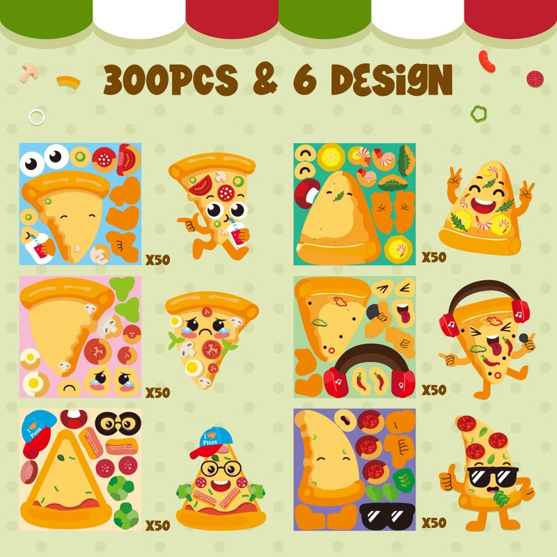 Haooryx 300pcs Make A Cartoon Pizza Scene Sticker Rolls, Make Your Own Pizza Slice DIY Sticker, Mix and Match Cute Pizza with Face Sticker Decals for Kids Birthday Party Supplies Laptop Decor - Image 2