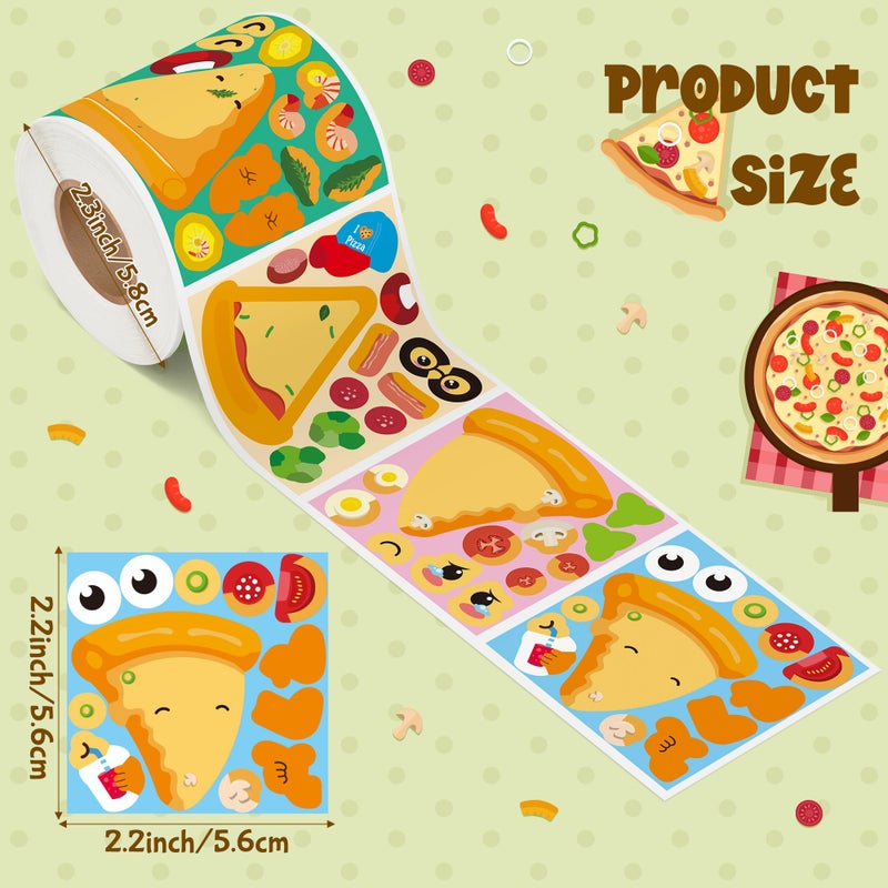 Haooryx 300pcs Make A Cartoon Pizza Scene Sticker Rolls, Make Your Own Pizza Slice DIY Sticker, Mix and Match Cute Pizza with Face Sticker Decals for Kids Birthday Party Supplies Laptop Decor - Image 3