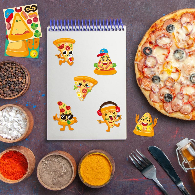Haooryx 300pcs Make A Cartoon Pizza Scene Sticker Rolls, Make Your Own Pizza Slice DIY Sticker, Mix and Match Cute Pizza with Face Sticker Decals for Kids Birthday Party Supplies Laptop Decor - Image 5