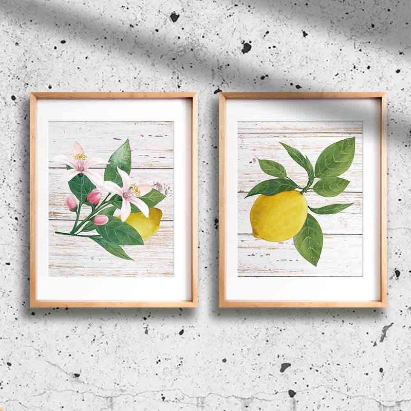 Faljiok Inspirational Lemon Wall Decor Prints 4 PCS 8 X10 Lemon Green Leaf Modern Wood Wood Decor - Image 4