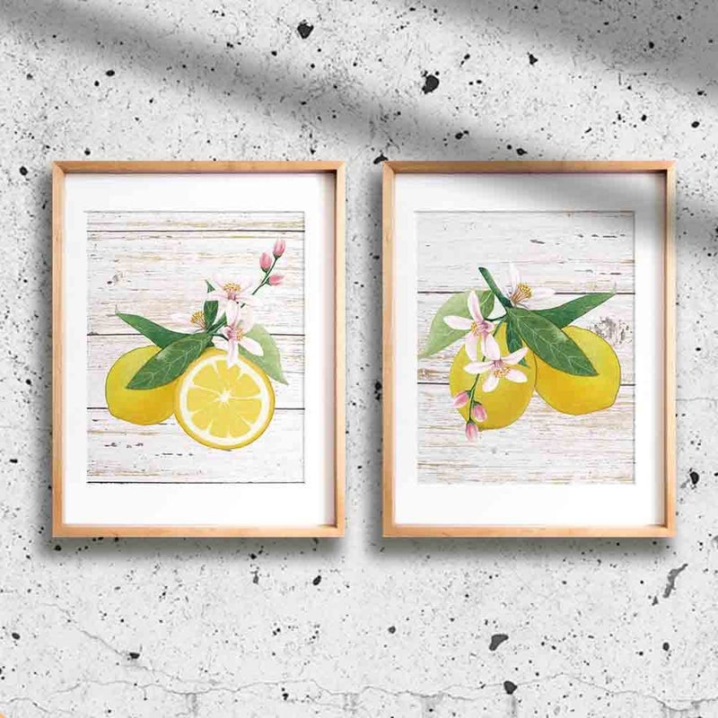 Faljiok Inspirational Lemon Wall Decor Prints 4 PCS 8 X10 Lemon Green Leaf Modern Wood Wood Decor - Image 3