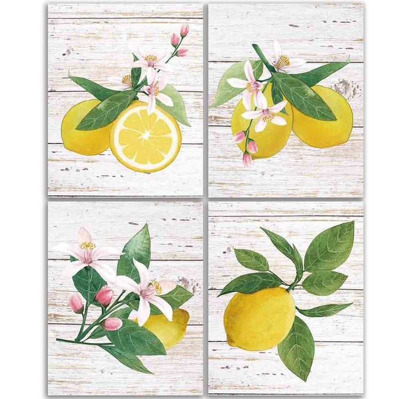 Faljiok Inspirational Lemon Wall Decor Prints 4 PCS 8 X10 Lemon Green Leaf Modern Wood Wood Decor - Image 1