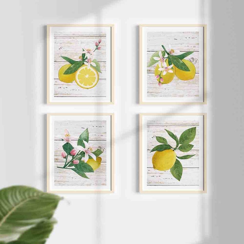 Faljiok Inspirational Lemon Wall Decor Prints 4 PCS 8 X10 Lemon Green Leaf Modern Wood Wood Decor - Image 2
