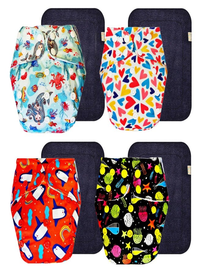 Dumbledo Premium Cloth Diaper with Gray Insert (Pack of 4) | Snug Fit | 6-Layer Absorbent Pad | Travel Friendly | All-Day Wear | 3 Months - 3 Years | Unisex Baby - Image 1