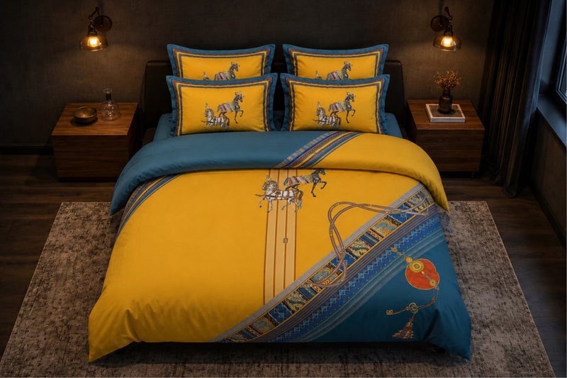 HOMETOPIA King Size 6 Piece Bedding Set Designer Hand Drawn Print Comforter Set Cooling Breathable Soft Stretch Fabric Luxury Duvet Set for AC Room - Image 1