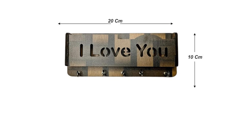 Decorative Wall Key Holder with Phone Charging Station I Love You Design 5 Hooks 20 cm x 10 cm Brown and Beige Wall decorgift Item  - Image 2
