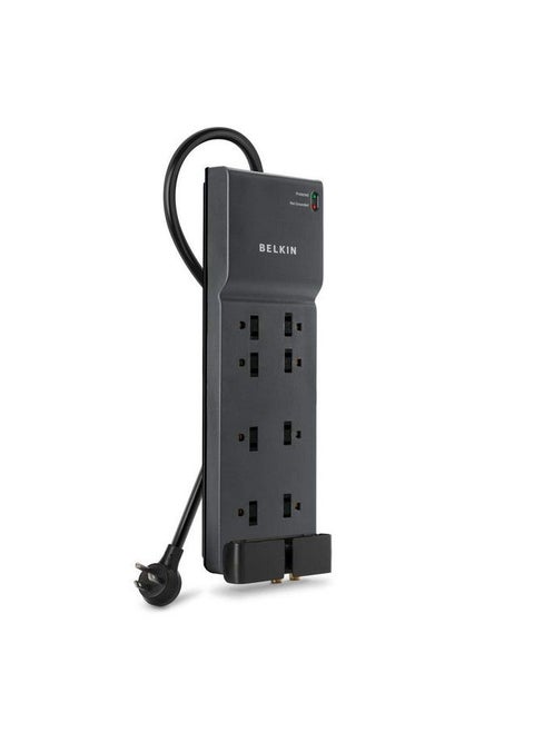 Surge Protector Power Strip 8 Ac Multiple Plug Outlet & 12 Ft Heavy Duty Extension Cord Outlet Extender Flat Plug Power Strip Great For Home Office & Computer Charging 3550 Joules