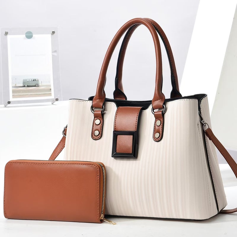 New Stitching Multi-Layer Handbag Large Capacity Fashion Bag All-Match Striped Shoulder Bag Trendy Crossbody Bag - Image 4