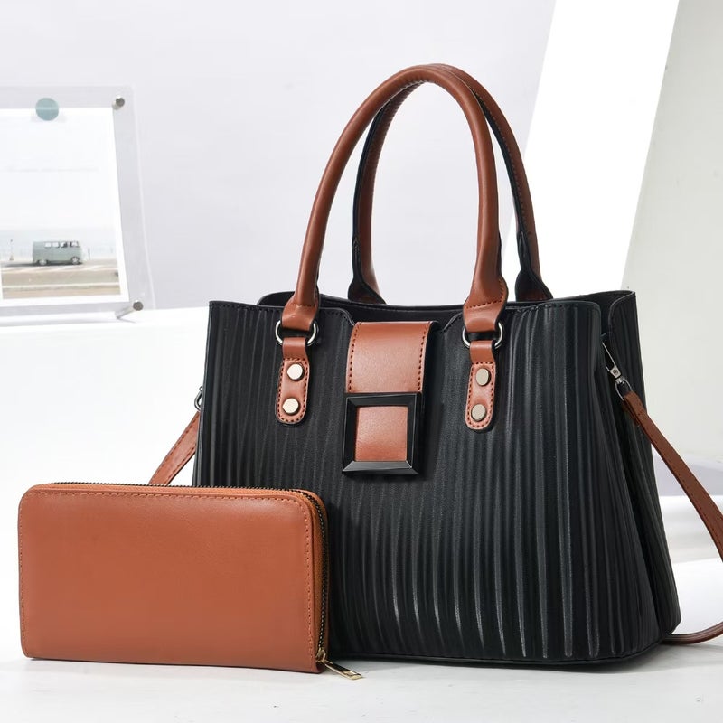 New Stitching Multi-Layer Handbag Large Capacity Fashion Bag All-Match Striped Shoulder Bag Trendy Crossbody Bag - Image 2