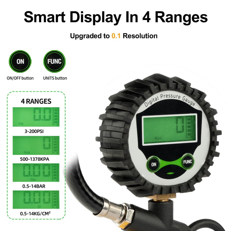 FORNAX Digital Tire Inflator with 200 PSI Pressure Gauge for Testing Tire Pressure - Image 3