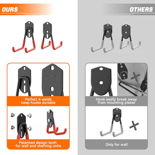 TORACK 24 PCS Garage Storage Hooks with Tracks, Wall Mount Tool Organizer for Garden Tools, Ladders, Cords, Folding Chairs, Shovels and Rakes, Shelving Hooks for Keyhole Style Shelving Units - Image 4