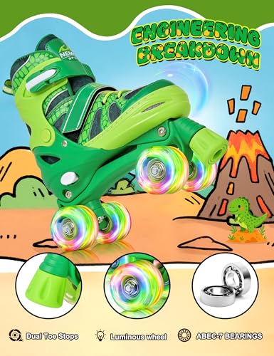 NEMONE Roller Skates for Boys Kids Ages 4-6 5-8 6-12 8-12 with 4 Sizes Adjustable Light up Wheels, Todder Beginner Rollerskates Indoor Outdoor Sports Green M - Image 3