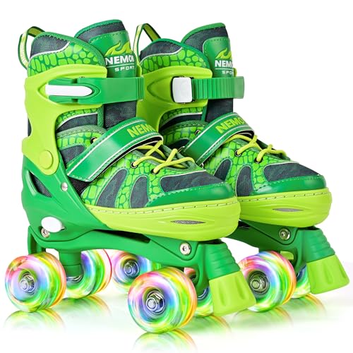 NEMONE Roller Skates for Boys Kids Ages 4-6 5-8 6-12 8-12 with 4 Sizes Adjustable Light up Wheels, Todder Beginner Rollerskates Indoor Outdoor Sports Green M - Image 1