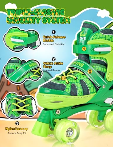 NEMONE Roller Skates for Boys Kids Ages 4-6 5-8 6-12 8-12 with 4 Sizes Adjustable Light up Wheels, Todder Beginner Rollerskates Indoor Outdoor Sports Green M - Image 2