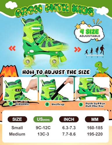 NEMONE Roller Skates for Boys Kids Ages 4-6 5-8 6-12 8-12 with 4 Sizes Adjustable Light up Wheels, Todder Beginner Rollerskates Indoor Outdoor Sports Green M - Image 4