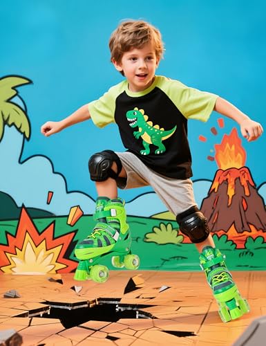 NEMONE Roller Skates for Boys Kids Ages 4-6 5-8 6-12 8-12 with 4 Sizes Adjustable Light up Wheels, Todder Beginner Rollerskates Indoor Outdoor Sports Green M - Image 5