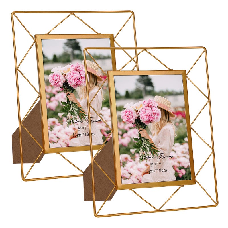 SPEPLA 5x7 Metal Picture Frames for Tabletop or Wall Mounting Display 2 Pack 7 x 5 Photo Frame