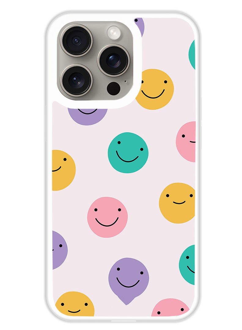 Theodor Protective Case Cover For APPLE IPHONE 15 Pro Max Smileys (White Bumper) - Image 1