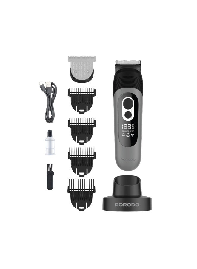 porodo T-Blade Full Body Grooming kit with 4 Detachable Combs & Curved Metal T Blade / Wet & Dry Shaving / IPX7 Washable Body / 10 Days on Full Charge / 90min Working Time / Powerful Motor - Black - Image 1