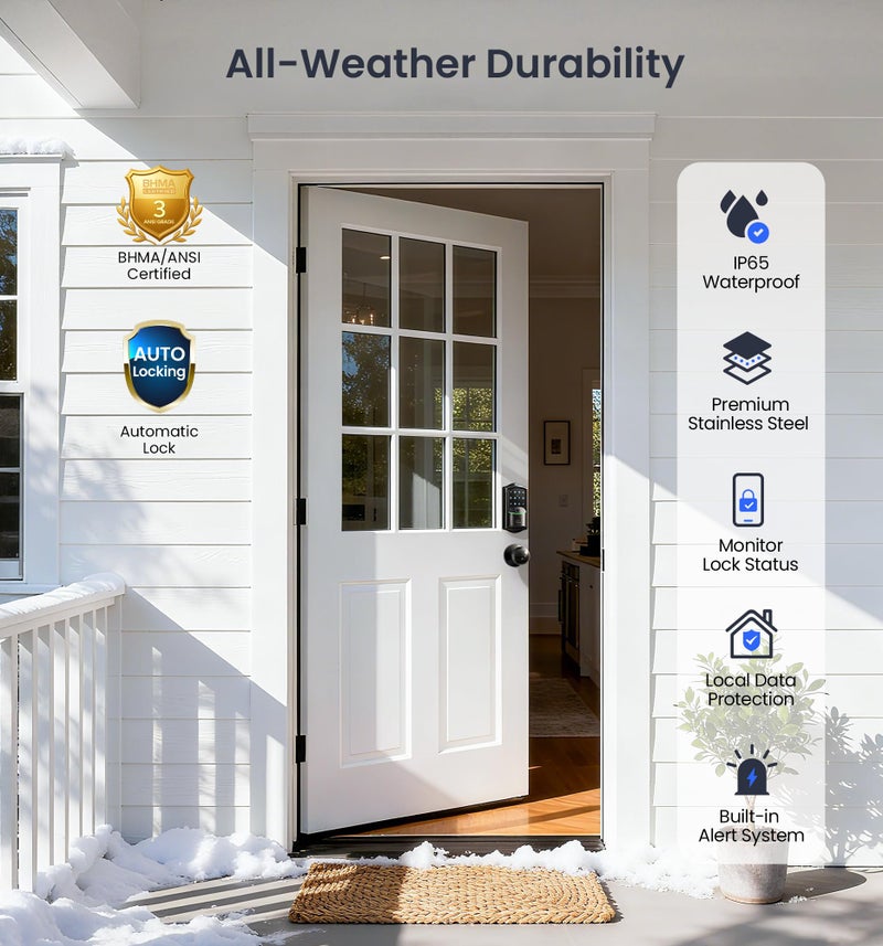 Veise VE027-K Built-in WiFi Smart Lock with 2 Knob, Fingerprint Keyless Entry Door Lock Handle Set for Front Door, App Remote Control, Electronic Digital Keypad Deadbolt, IP65 Waterproof, Matte Black - Image 5