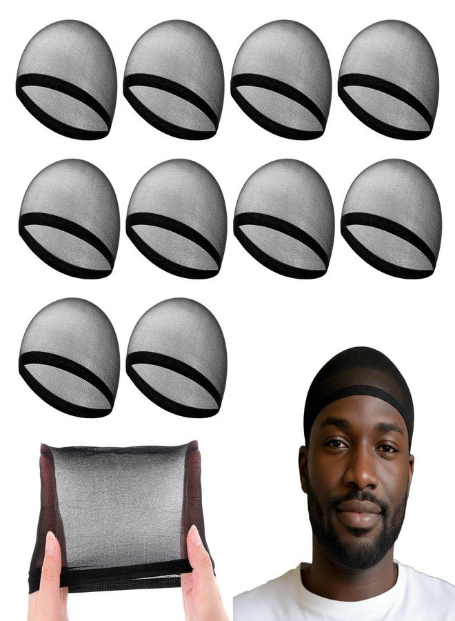 Larrel 10 Pcs Wave Cap for Men, Soft Breathable Black Stocking Caps for Men Elastic Comfortable Hair Cap for Mens Adult Sleeping Running Exercising - Image 1