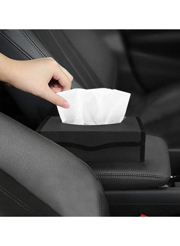 Generic - Tissue Case PU Leather -Black 1PC Car Tissue Dispenser/Holder Large-capacity Auto Folding - Image 1
