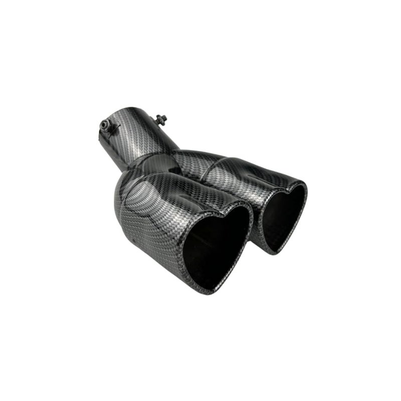 idain 2.5 inch Inlet Dual Exhaust Muffler Tip,Chrome Heart-Shaped Exhaust Pipe,Universal Bolt-On Double Tube Exhaust Muffler (Carbon Fiber Pattern,Curved) - Image 1