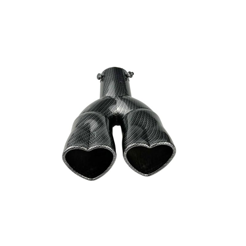 idain 2.5 inch Inlet Dual Exhaust Muffler Tip,Chrome Heart-Shaped Exhaust Pipe,Universal Bolt-On Double Tube Exhaust Muffler (Carbon Fiber Pattern,Curved) - Image 2
