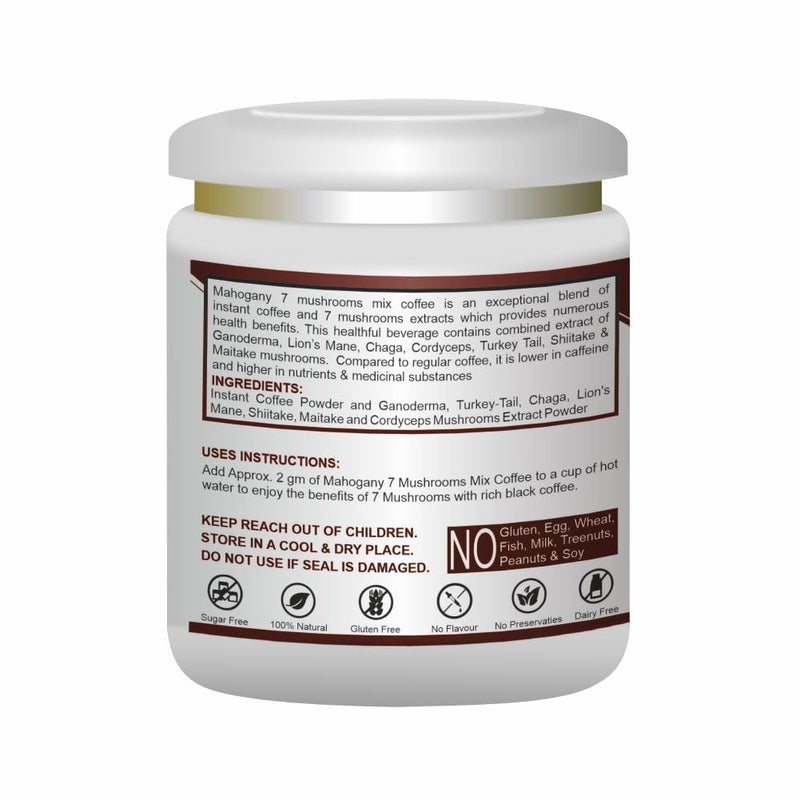 Mahogany 7 Mushrooms Mix Coffee with beneficial effects of seven mushrooms 200g- Stress and Anxiety Relief - Image 2