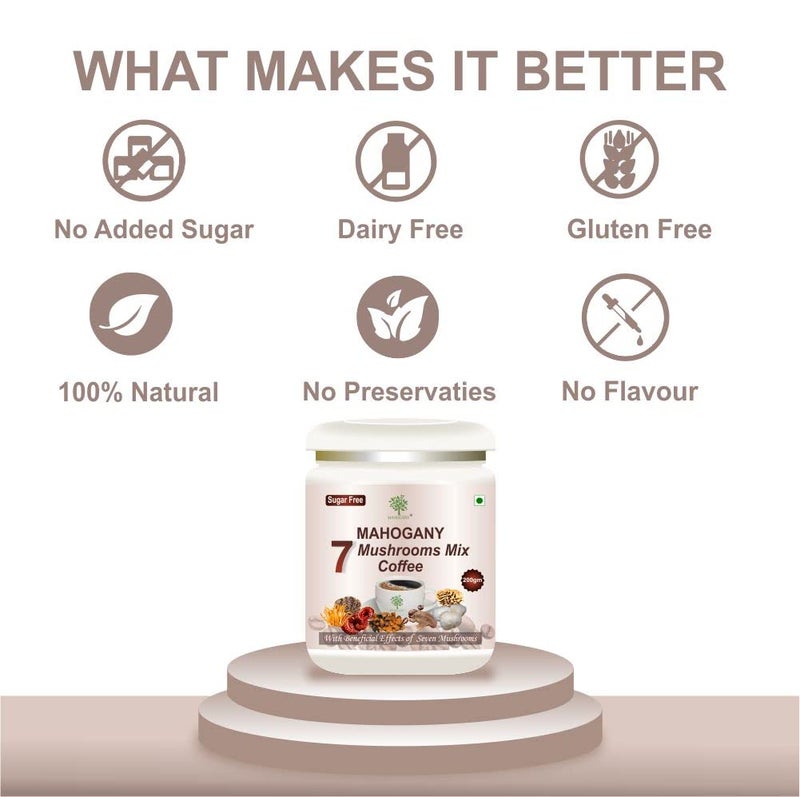 Mahogany 7 Mushrooms Mix Coffee with beneficial effects of seven mushrooms 200g- Stress and Anxiety Relief - Image 5