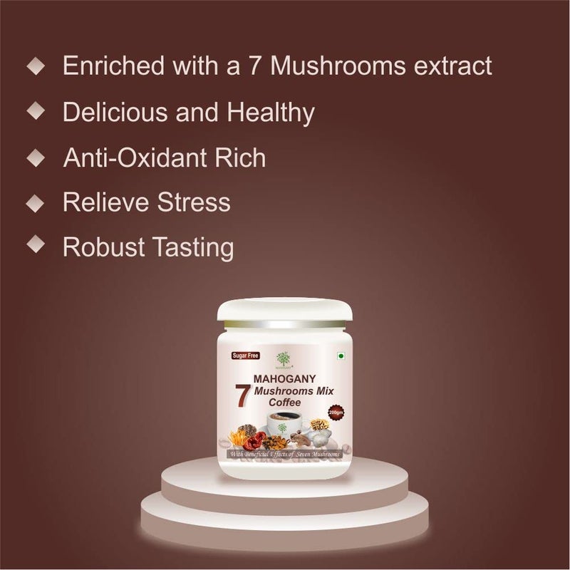 Mahogany 7 Mushrooms Mix Coffee with beneficial effects of seven mushrooms 200g- Stress and Anxiety Relief - Image 4