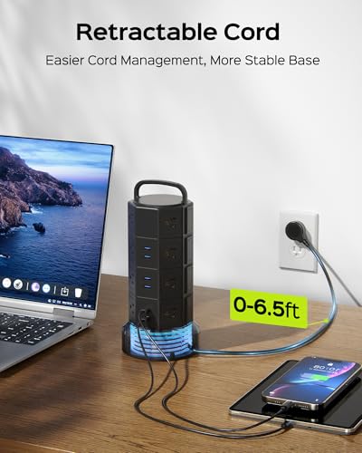JACKYLED Power Strip Tower Surge Protector, JACKYLED 16 Outlets 6 USB (2 USB C) Charging Station, Extension Cord with Multiple Outlets, 1050J 1625W/13A Outlet Extender 6.5ft Extension Cord for Home Office - Image 3