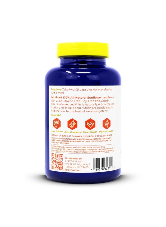 Lekithos 100% All-Natural Sunflower Lecithin Capsules - 120 Count - Rich in Phosphatidyl Choline - Cold Pressed (Solvent Free) - Non-GMO Project Verified - Certified Vegan - Image 3