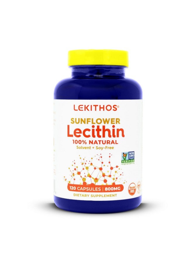 Lekithos 100% All-Natural Sunflower Lecithin Capsules - 120 Count - Rich in Phosphatidyl Choline - Cold Pressed (Solvent Free) - Non-GMO Project Verified - Certified Vegan - Image 1