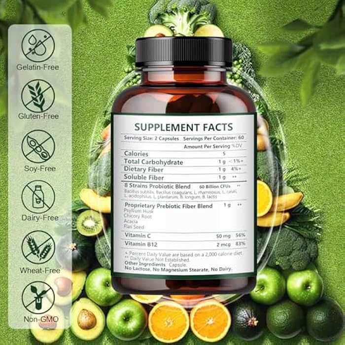 NATURE TARGET Prebiotic Fiber Supplement with 60 Billion Probiotics for Digestive Health - Prebiotics and Probiotics for Women & Men Regularity, Supports Occasional Constipation - 120 Veggie Capsules - Image 2
