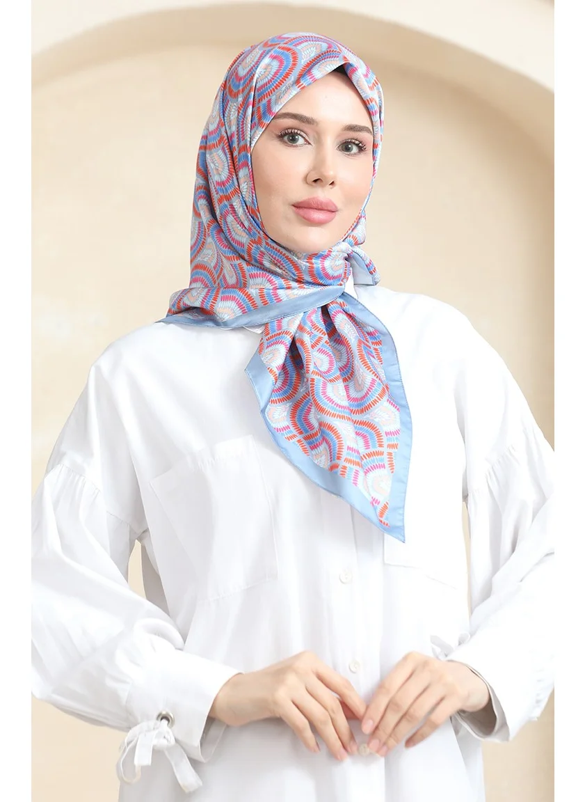 Sefa Merve Karaca Rayon Scarf 81072-07 Ice Blue Orange