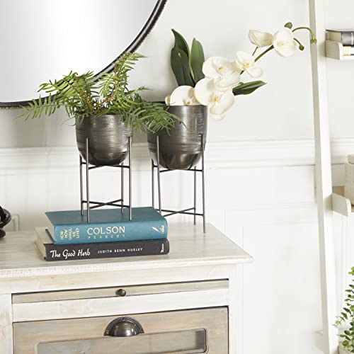 Deco 79 Metal Small Brushed Dome Planter with Removable Stand Set of 2 12 9H Gray - Image 3