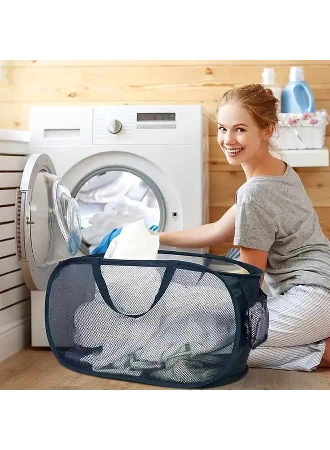 سلة الغسيل الشبكية الخضراء كبيرة الحجم جدًا مع مقابض قابلة للطي، حقيبة تخزين متعددة الاستخدامات - Image 1