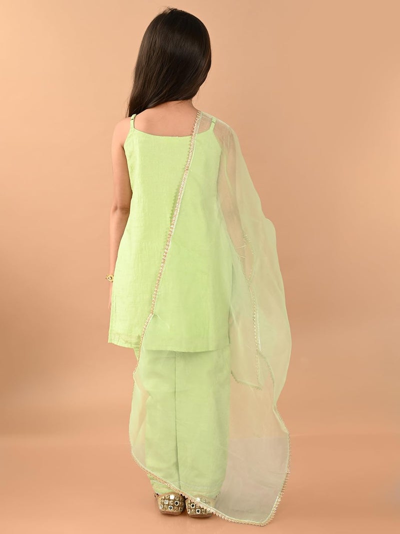 LILPICKS Gota Patti Embellished Sleeveless Kurta Palazzo Set with Dupatta for Girls (Light Green) (11-12Y) - Image 5