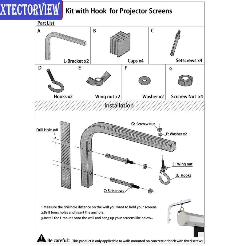XTECTORVIEW Universal L Shaped Wall Mount Hangers for Hanging Projector Screen, Comes with Hook and Screws, Adjustable, Wall Mount Brackets/Stand 11 Inch Length Weight Capacity-20kg (White)#35 - Image 3