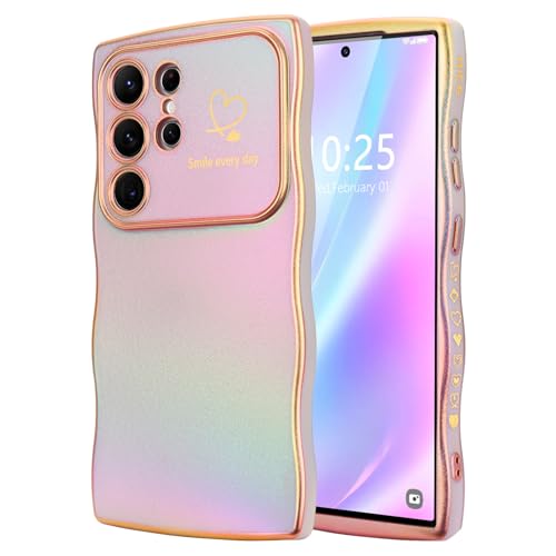LCHULLE for Samsung Galaxy S25 Ultra Case for Women Girls, Cute Wave Frame Curly Shape with Love Heart Camera Protection Luxury Plating Shockproof Case for Galaxy S25 Ultra 5G, Colorful Light Purple - Image 1