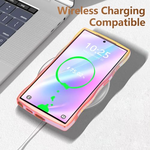 LCHULLE for Samsung Galaxy S25 Ultra Case for Women Girls, Cute Wave Frame Curly Shape with Love Heart Camera Protection Luxury Plating Shockproof Case for Galaxy S25 Ultra 5G, Colorful Light Purple - Image 5