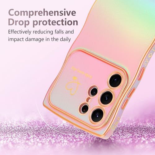 LCHULLE for Samsung Galaxy S25 Ultra Case for Women Girls, Cute Wave Frame Curly Shape with Love Heart Camera Protection Luxury Plating Shockproof Case for Galaxy S25 Ultra 5G, Colorful Light Purple - Image 3