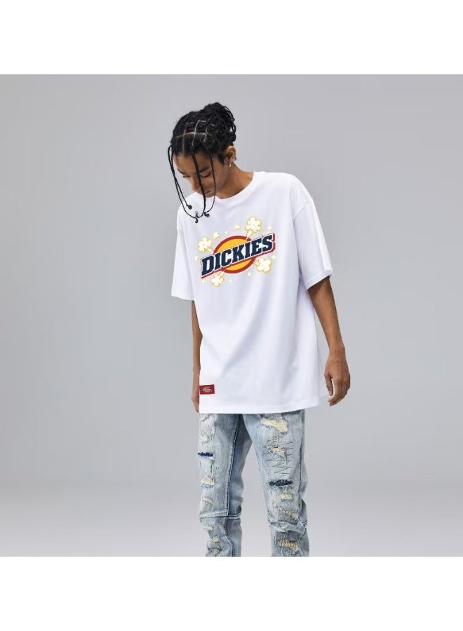 Dickies White Crew Neck T-Shirt With Popcorn Burst Logo Print Size L - Image 1