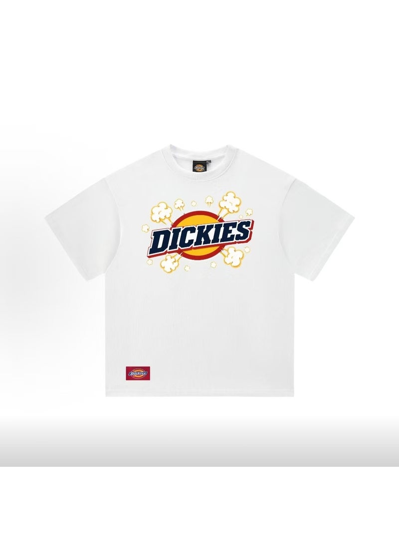 Dickies White Crew Neck T-Shirt With Popcorn Burst Logo Print Size L - Image 2